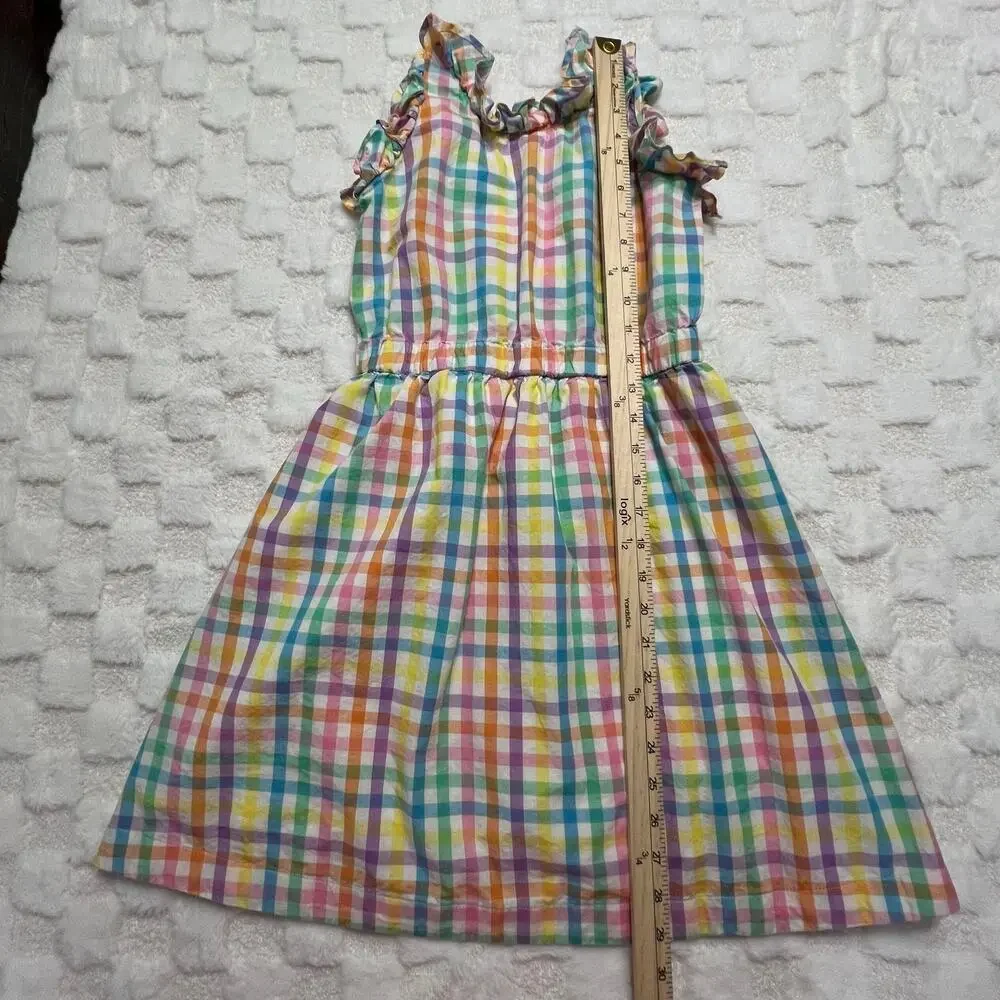 Crewcuts J Crew Girls 10 Rainbow Gingham Madras Ruffle Dress Cotton